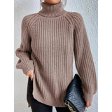 Esther | Damen Rollkragenpullover mit Strickmuster, Oversized Stil und Weitem Schnitt in Hellbraun