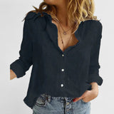Evelina | Damen Blumendruck V-Ausschnitt Langarm Bluse in Schwarz