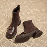 Damen Knöchel Stiefel eng anliegende Silhouette dekorative Schnalle - Rebeca in Kaffee