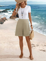 Marlene | Elastischer Bund Shorts in Khaki