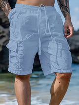 Raekwon – Leinen-Shorts Mit Elastischem Bund Und Kordelzug in Blau