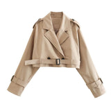 Karla | Damen Schicker kurzer Trenchcoat mit Gürtel in Khaki