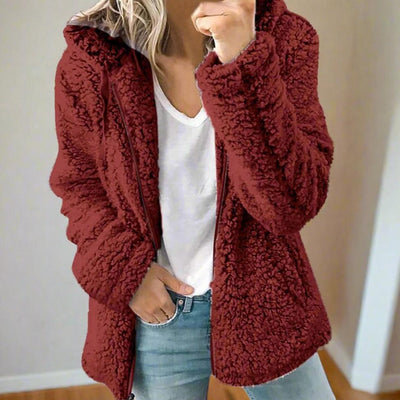 Leire - Wollmantel mit Teddyfell & Kapuze