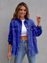 Serdia | Zerrissene Denimjacke in Übergröße in Blau