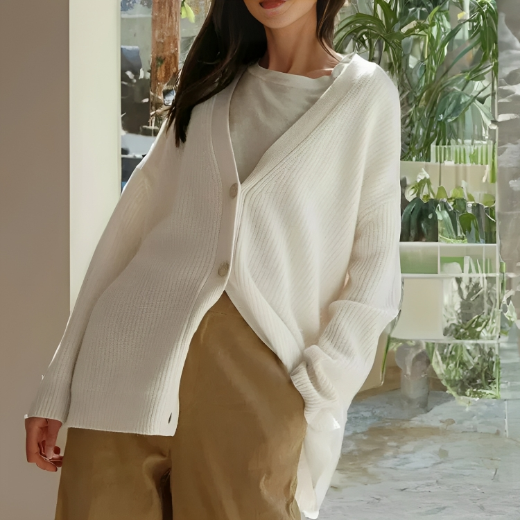 Langärmelige Damen-Pulloverjacke mit V-Ausschnitt