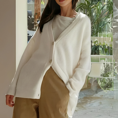 Langärmelige Damen-Pulloverjacke mit V-Ausschnitt