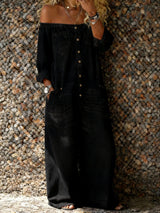 Noa | Denim-Jumpsuit mit Off-Shoulder-Ausschnitt in Schwarz