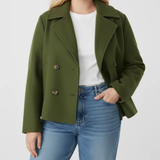 Fabia | Damen Kurze Winterjacke für Große Größen mit Kragen und Knöpfen in Grün