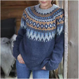 Karin | Damen Stylischer Winterpullover mit Print für den Alltag in Grau