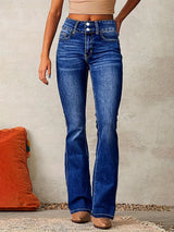 Greta | Damen High-Waist Jeans mit weitem Bein in Dunkelblau