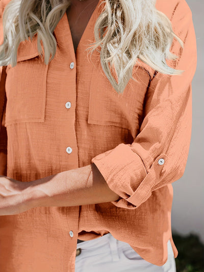 Priscilla – Langärmelige Bluse Mit V-Ausschnitt Und Knopfleiste Vorne