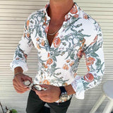 Floriano | Herren Langarm Hemd mit Blumenmuster in Turkis