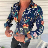 Floriano | Herren Langarm Hemd mit Blumenmuster in Blau