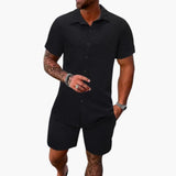 Friedrich | Herren Kurzarm Hemd Shorts Set in Schwarz