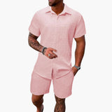 Friedrich | Herren Kurzarm Hemd Shorts Set in Rosa