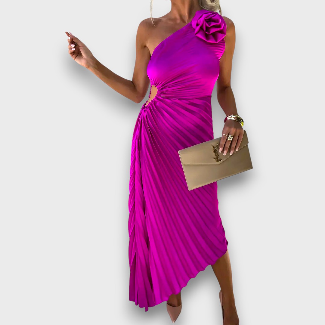 Lunelle – Asymmetrisches Kleid mit Rosendetail