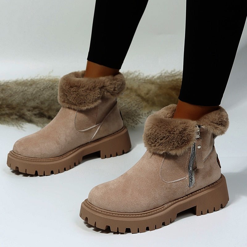 Joanna - Plüsch Winter-Schneestiefel mit Reißverschluss