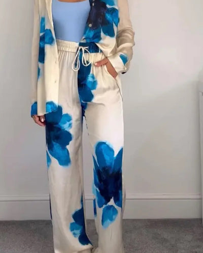 Alessandra - Blumen-Satinhose mit hohem Bund