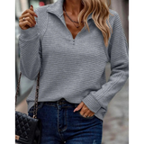 Gabriele | Damen Pullover mit Stehkragen, Reißverschluss und Struktur in Hellgrau