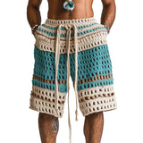 Gestreifte Herren-Shorts mit Lochmuster und Kordelzug in Blau
