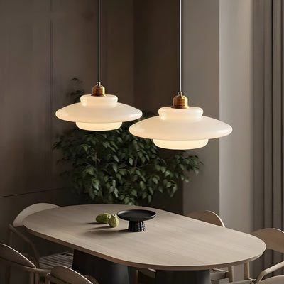 AuraBeam Light – Minimalistische Elfenbeinfarbene LED-Hängelampe aus Glas