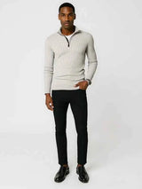 Halber Reißverschluss Strickpullover Herren in Weiß
