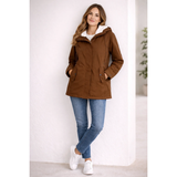 Helena | Damen Lange Wasserdichte Winterjacke mit Kapuze in Khaki