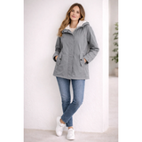 Helena | Damen Lange Wasserdichte Winterjacke mit Kapuze in Grau