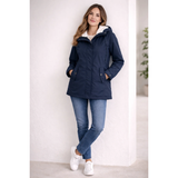 Helena | Damen Lange Wasserdichte Winterjacke mit Kapuze in Marineblau