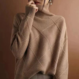 Helene | Damen Strickpullover mit Rollkragen und Rauten in Braun