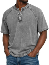 Henley Shirt Herren Kurzarm im Vintage-Look in Grau