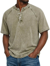 Henley Shirt Herren Kurzarm im Vintage-Look in Khaki