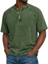 Henley Shirt Herren Kurzarm im Vintage-Look in Olivgrün
