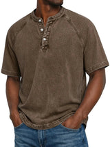 Henley Shirt Herren Kurzarm im Vintage-Look in Braun