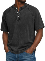 Henley Shirt Herren Kurzarm im Vintage-Look in Schwarz