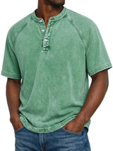 Henley Shirt Herren Kurzarm im Vintage-Look in Grün