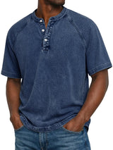 Henley Shirt Herren Kurzarm im Vintage-Look in Dunkelblau