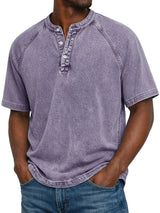 Henley Shirt Herren Kurzarm im Vintage-Look in Lila