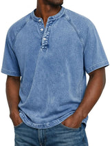 Henley Shirt Herren Kurzarm im Vintage-Look in Blau