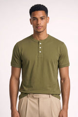 Henley T-Shirt Herren Kurzarm Basic in Olivgrün