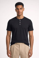 Henley T-Shirt Herren Kurzarm Basic in Schwarz