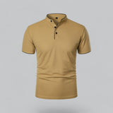 Henley T-Shirt Herren Kurzarm Stehkragen in Khaki