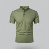 Henley T-Shirt Herren Kurzarm Stehkragen in Grün