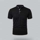 Henley T-Shirt Herren Kurzarm Stehkragen in Schwarz
