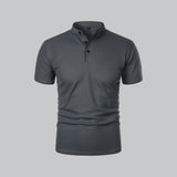 Henley T-Shirt Herren Kurzarm Stehkragen in Dunkelgrau