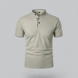 Henley T-Shirt Herren Kurzarm Stehkragen in Hellgrau