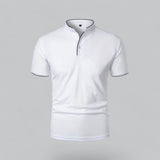 Henley T-Shirt Herren Kurzarm Stehkragen in Weiß