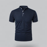 Henley T-Shirt Herren Kurzarm Stehkragen in Marineblau