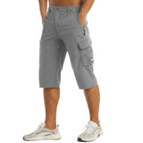 Herren 3/4 Cargo-Shorts mit Reißverschlusstaschen und Gürtelschlaufen in Hellgrau