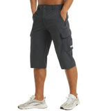 Herren 3/4 Cargo-Shorts mit Reißverschlusstaschen und Gürtelschlaufen in Dunkelgrau
